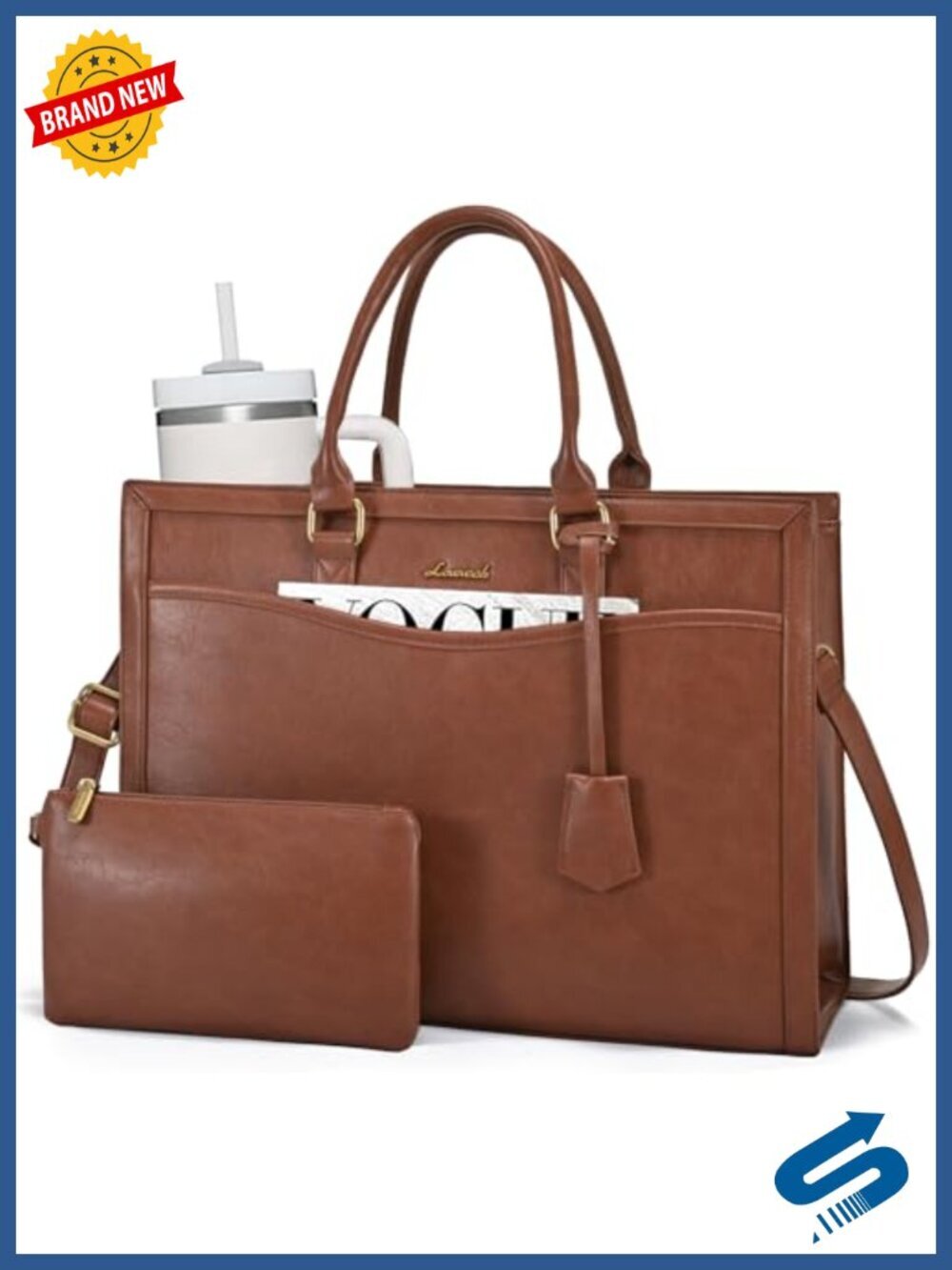 PU Leather Laptop Tote Bag, Office Work Briefcase for 15.6" Laptop, Teacher